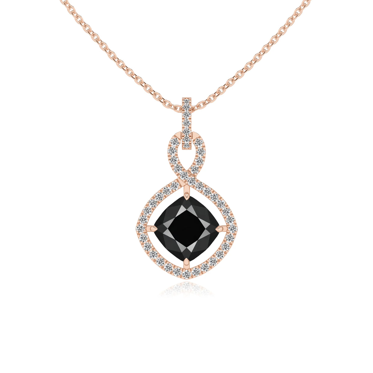 natural black-onyx cushion infinity necklaces in rose gold 