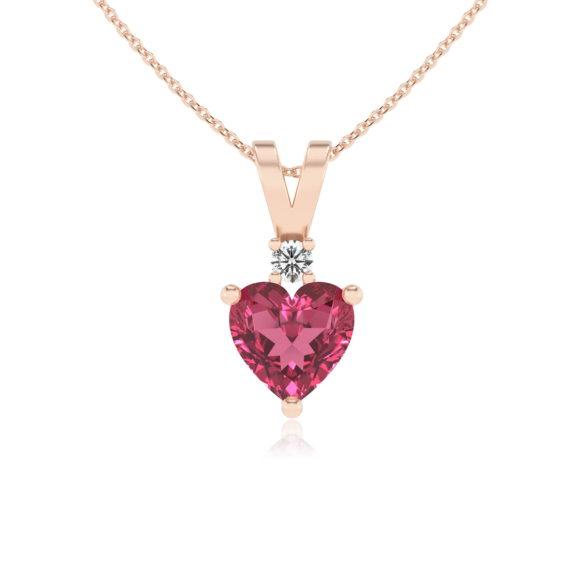 lab grown pink-tourmaline heart solitaire v-bale necklaces in rose gold 