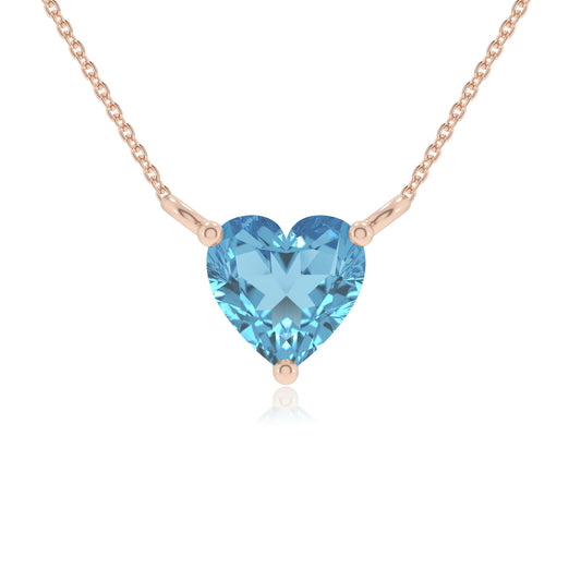 natural swiss-blue-topaz heart solitaire necklaces in rose gold 