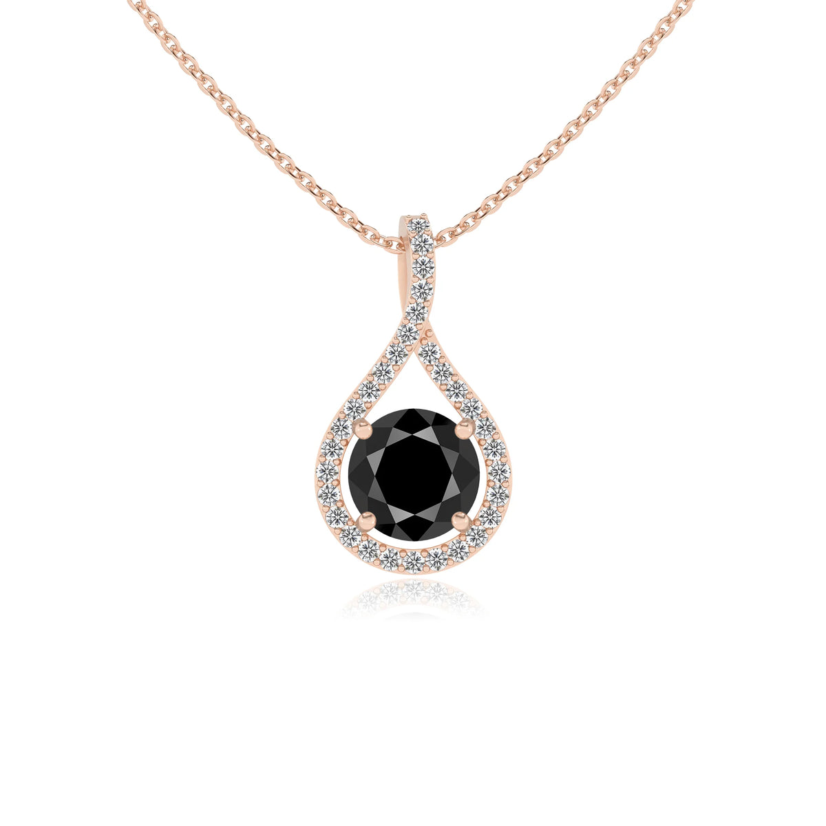 natural black-onyx round solitaire necklaces in rose gold 