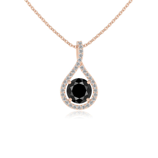natural black-onyx round solitaire necklaces in rose gold 