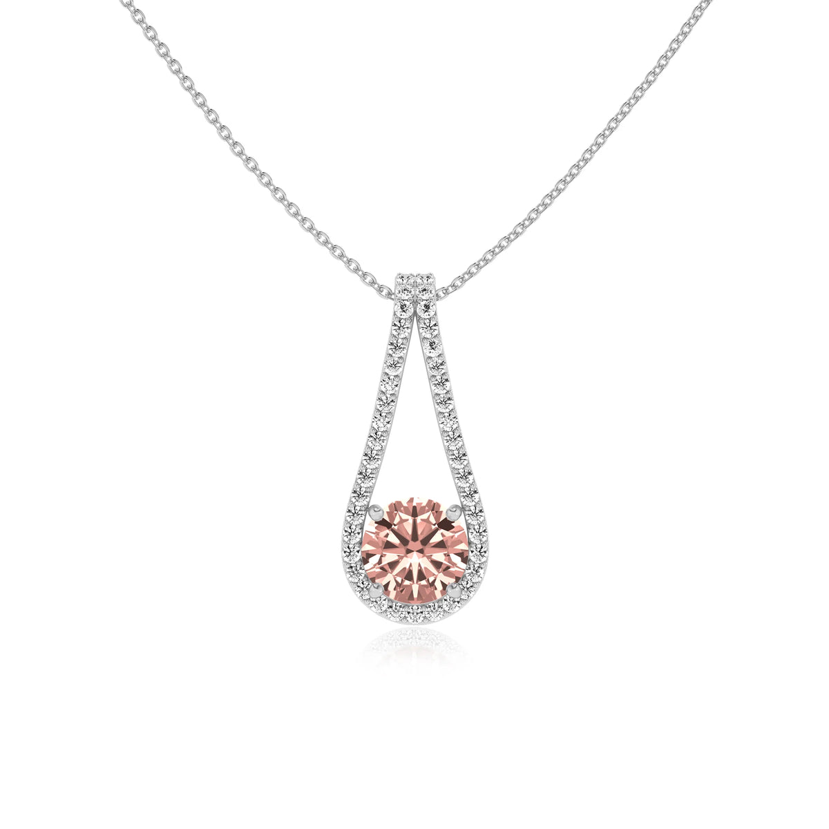 lab grown morganite round solitaire v-bale necklaces in platinum 
