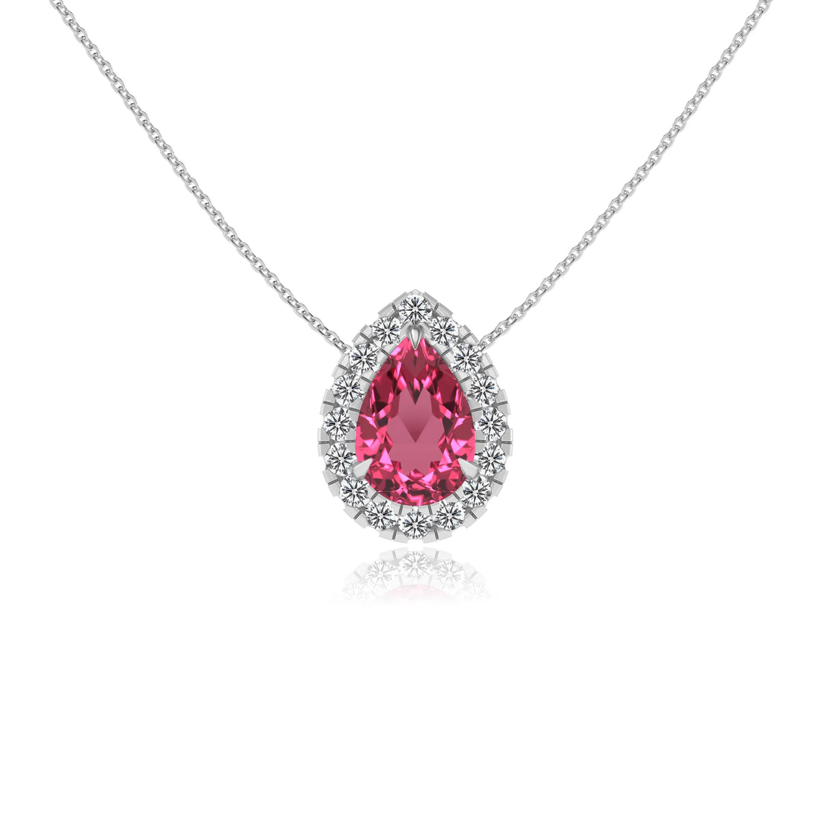 lab grown pink tourmaline pear solitaire necklaces in white gold 