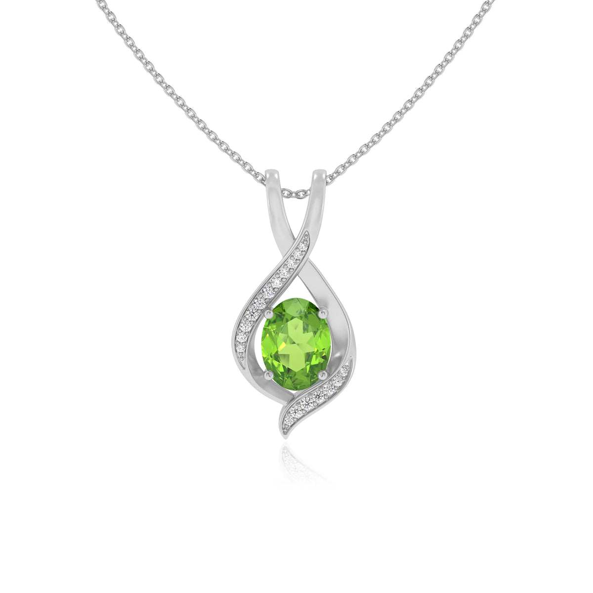 natural peridot oval solitaire necklaces in sterling silver 