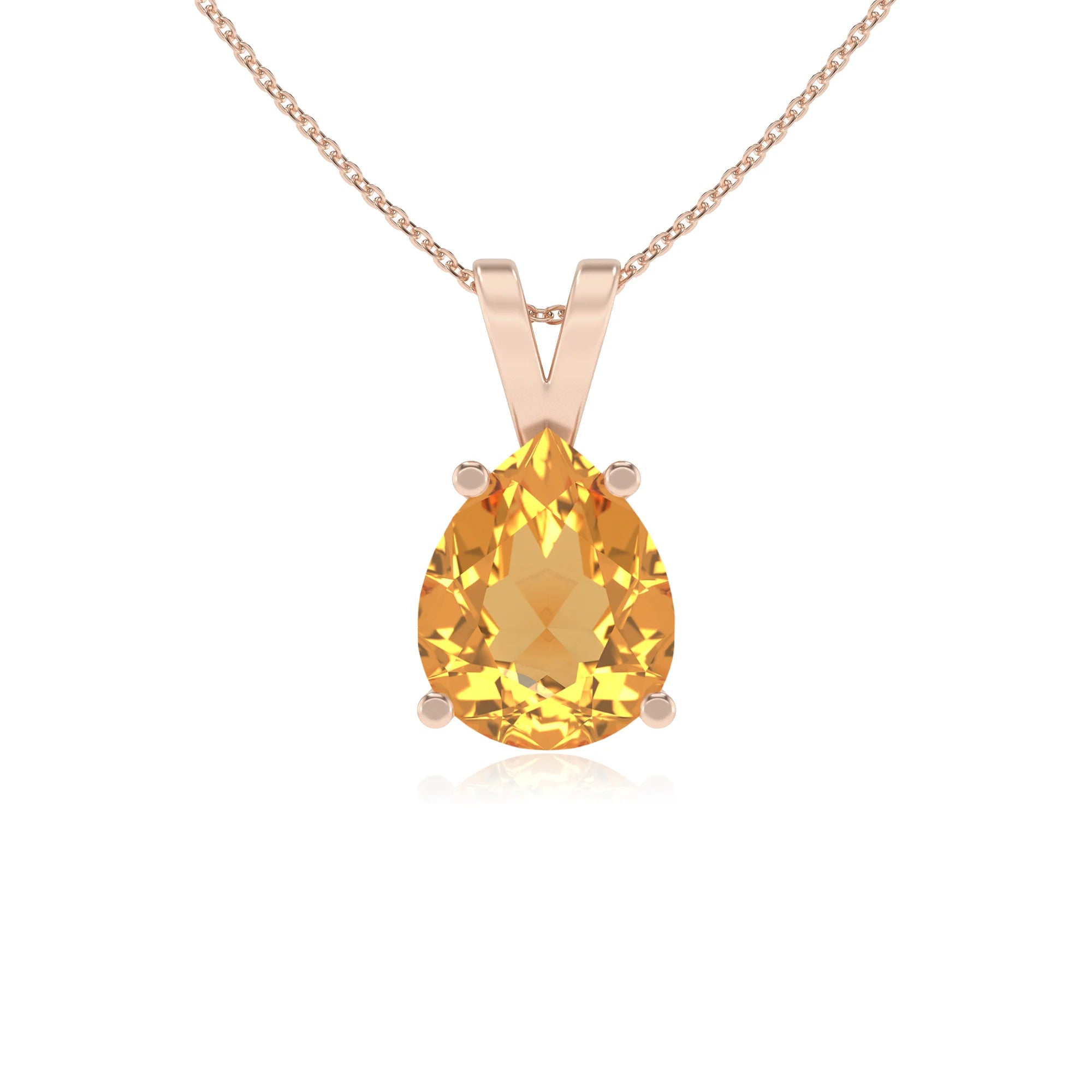 lab grown citrine pear solitaire v-bale necklaces in rose gold 