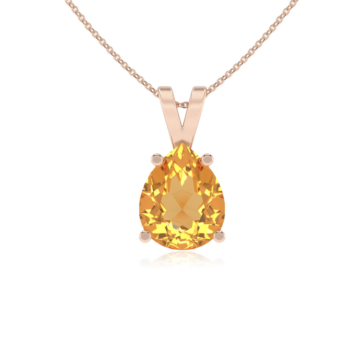 lab grown citrine pear solitaire v-bale necklaces in rose gold 