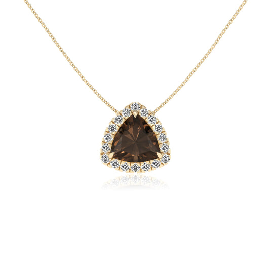 natural smoky quartz trillion solitaire necklaces in yellow gold 
