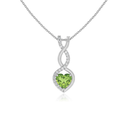natural peridot heart infinity necklaces in platinum 