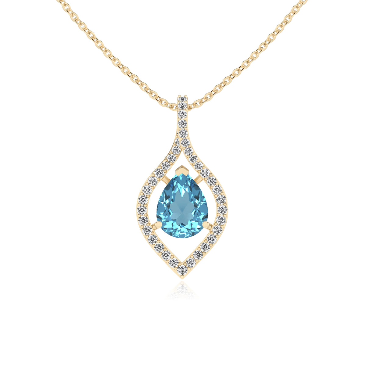 natural swiss-blue-topaz pear infinity necklaces in yellow gold 