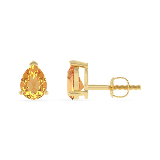 lab grown citrine pear stud earrings in yellow gold 