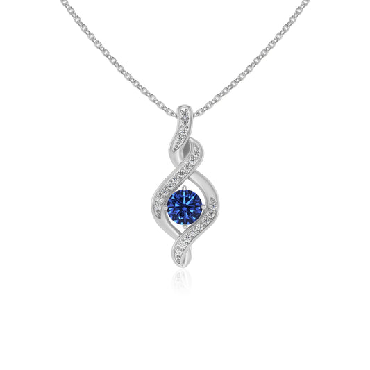 lab grown blue-sapphire round solitaire necklaces in white gold 