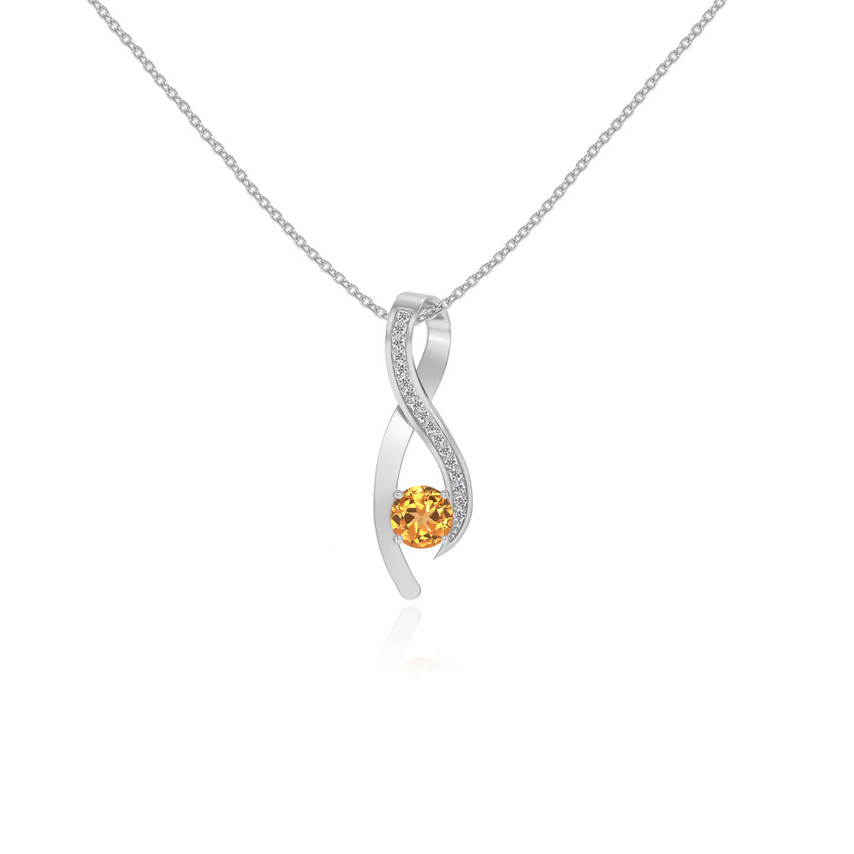 lab grown citrine round solitaire necklaces in platinum 