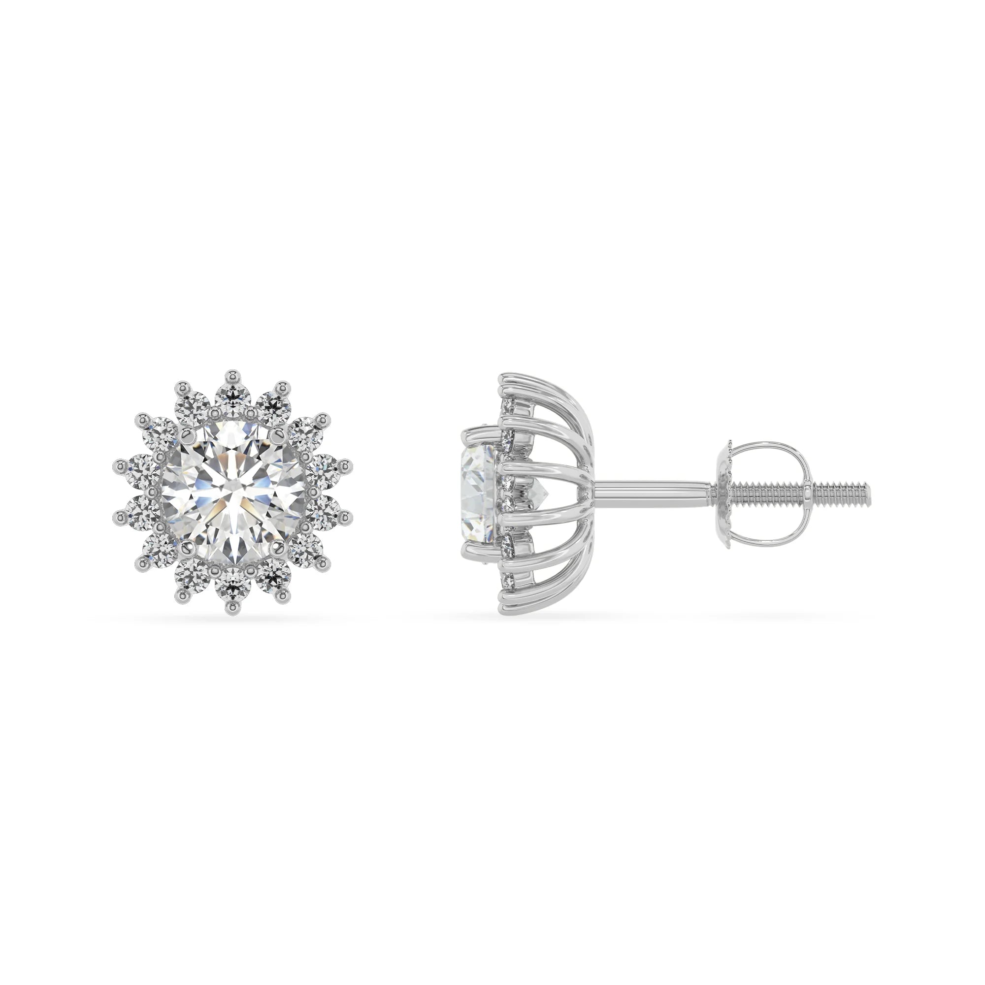 lab grown moissanite round stud earrings in white gold 