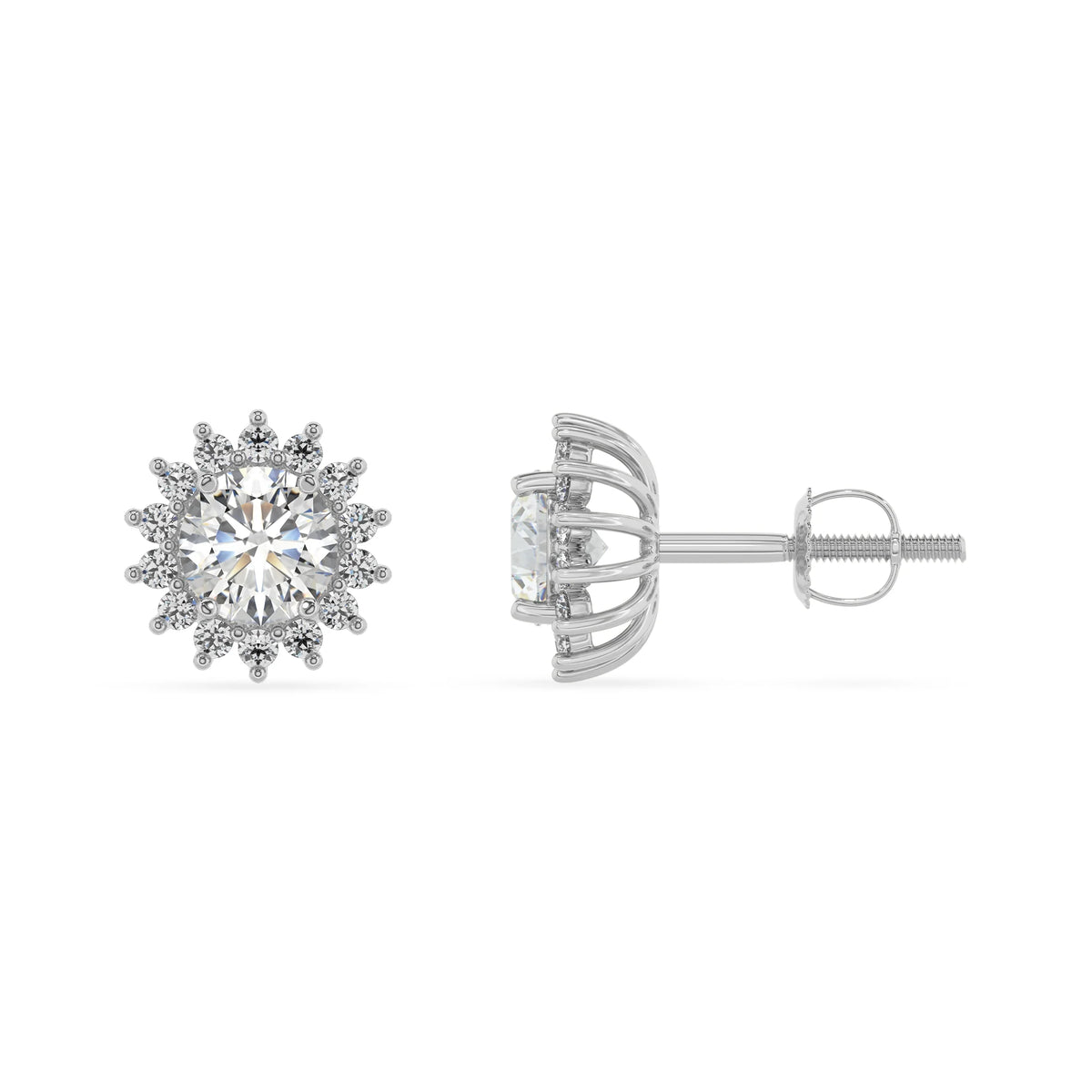 lab grown moissanite round stud earrings in white gold 