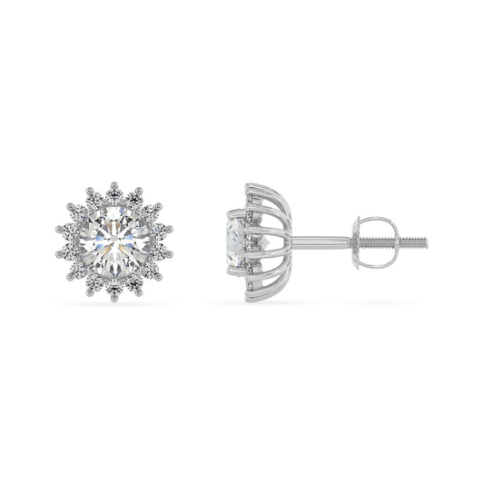 lab grown moissanite round stud earrings in white gold 