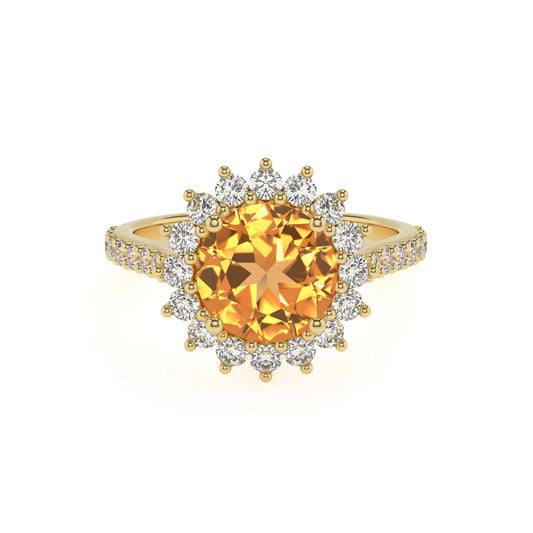 lab grown citrine round solitaire rings in yellow gold 