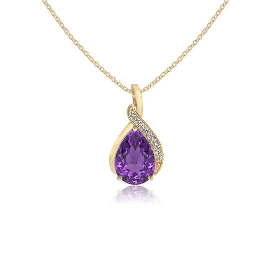 lab grown amethyst pear solitaire necklaces in yellow gold 