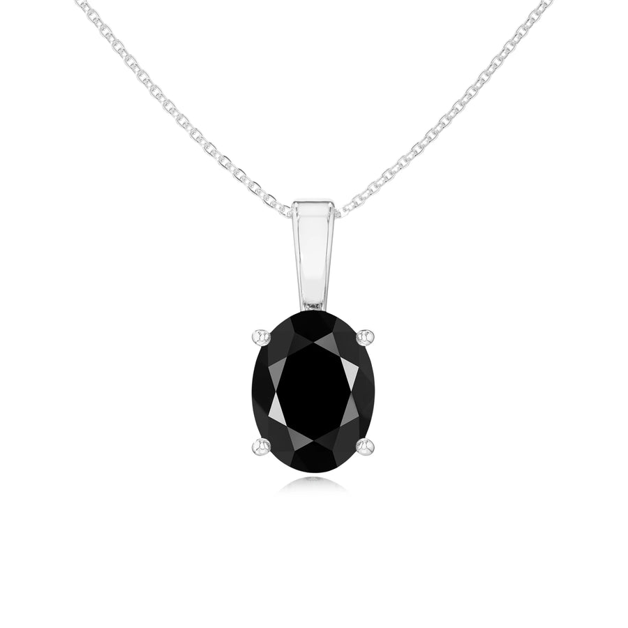 natural black-onyx oval solitaire necklaces in sterling silver 