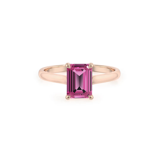 lab grown pink-sapphire emerald cut solitaire rings in rose gold 