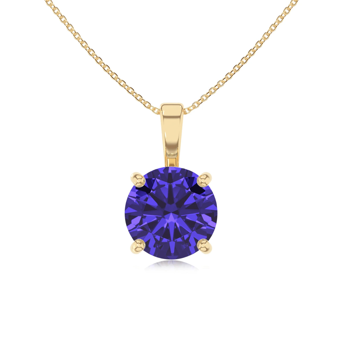 lab grown tanzanite round solitaire necklaces in yellow gold 