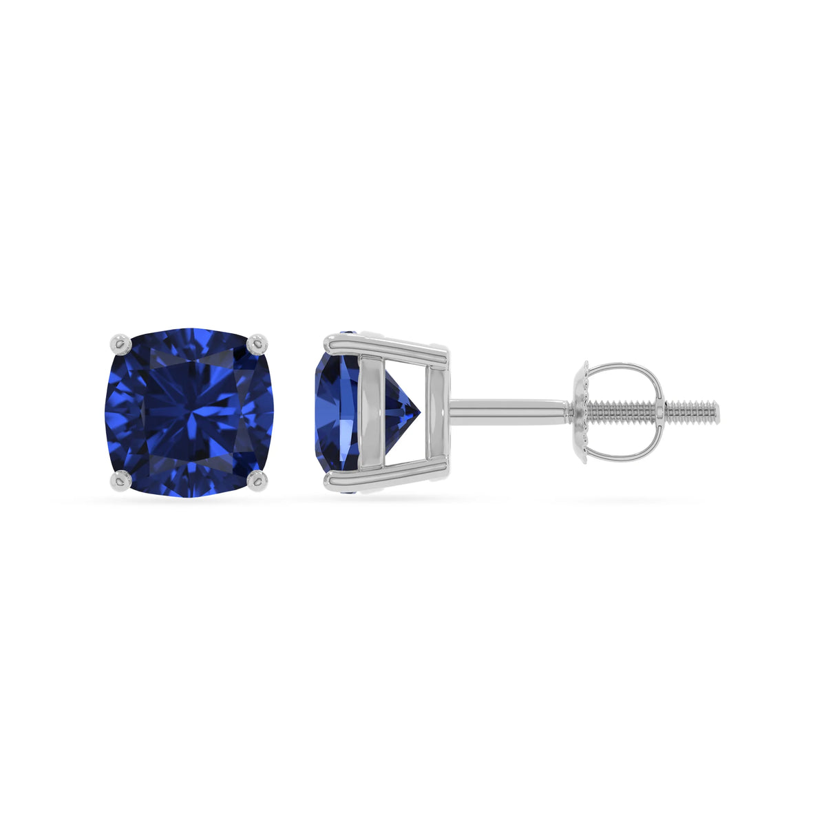lab grown blue sapphire cushion stud earrings in sterling silver 
