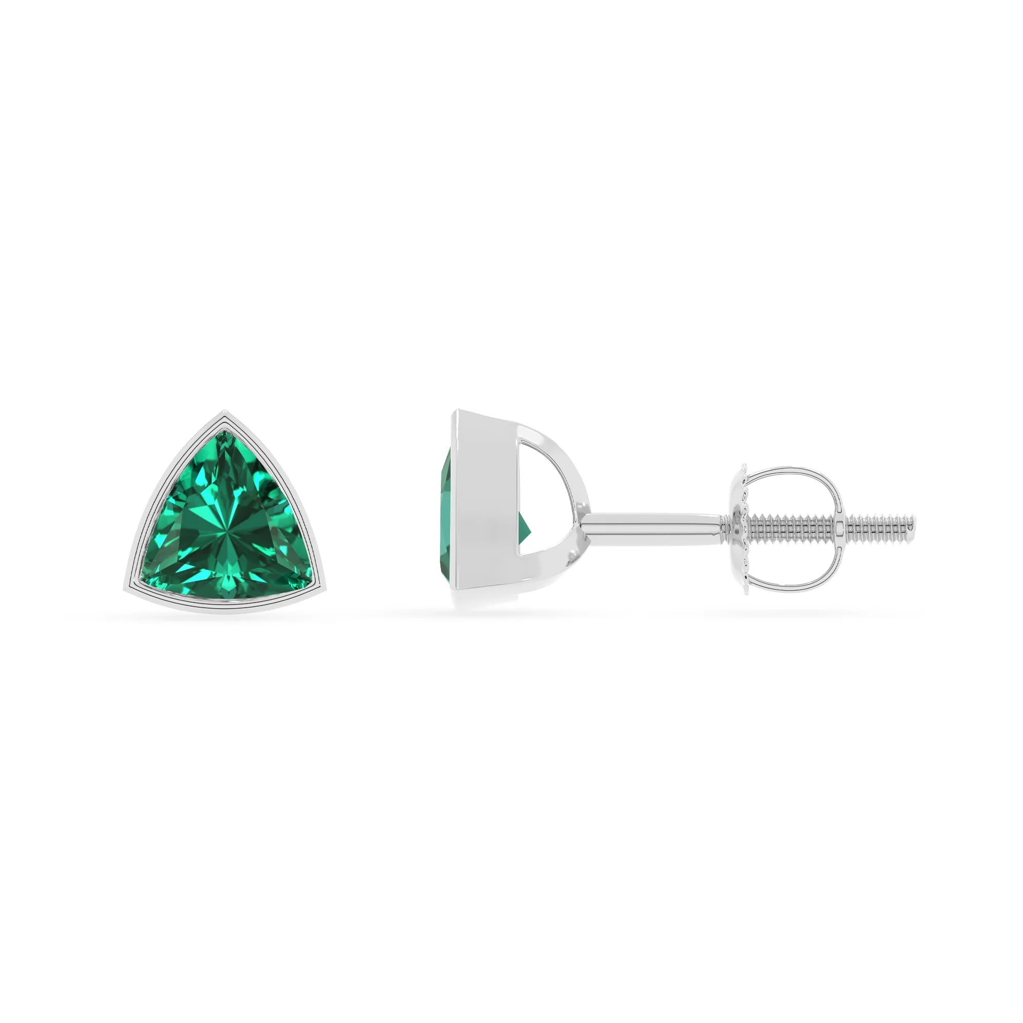 lab grown emerald trillion stud earrings in white gold 