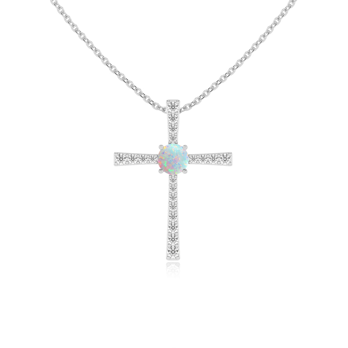 lab grown opal round infinity necklaces in white gold 