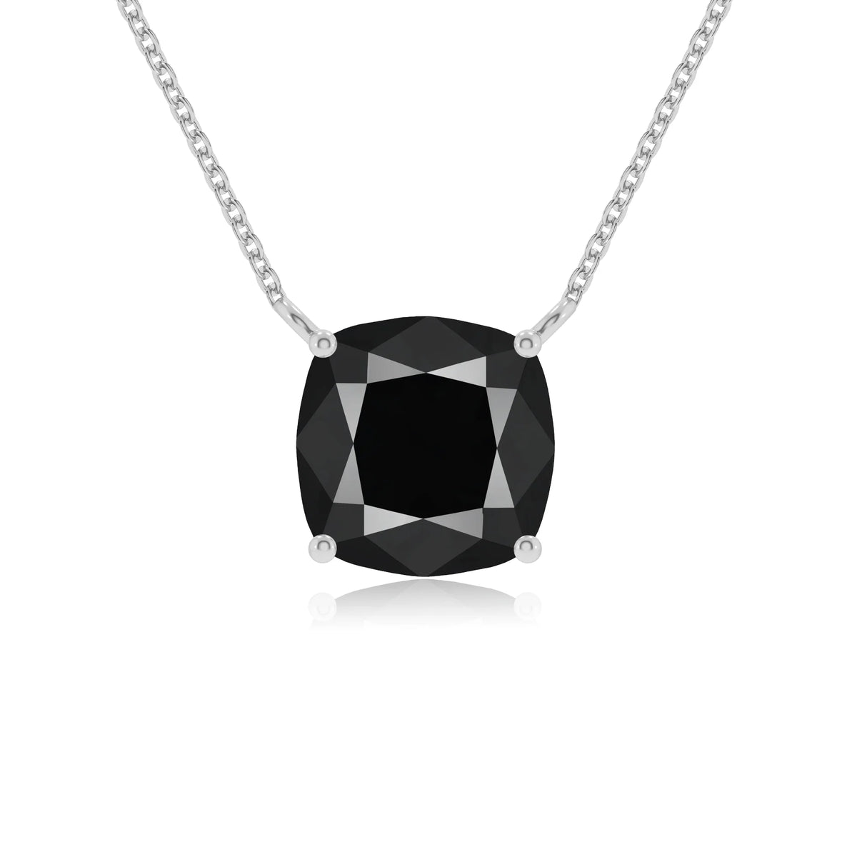 natural black-onyx cushion solitaire necklaces in sterling silver 