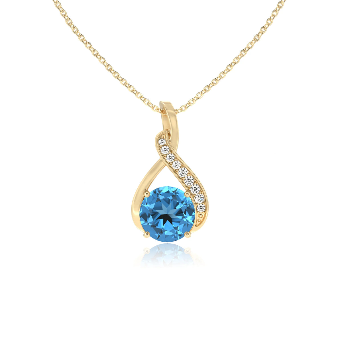 natural swiss-blue-topaz round solitaire necklaces in yellow gold 