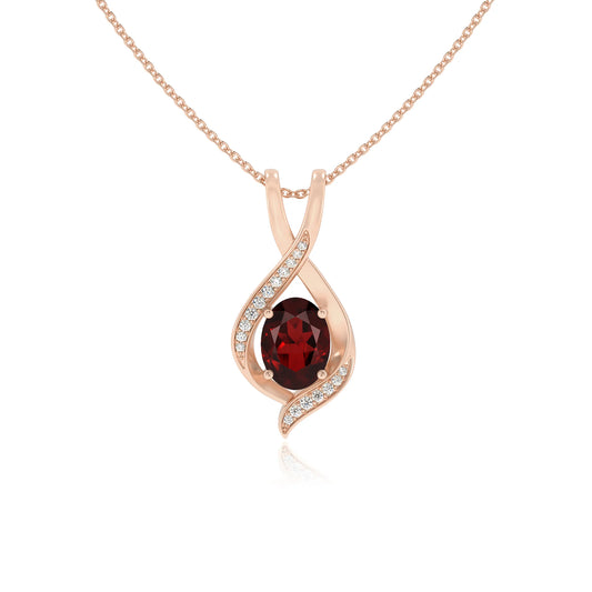 natural garnet oval solitaire necklaces in rose gold 