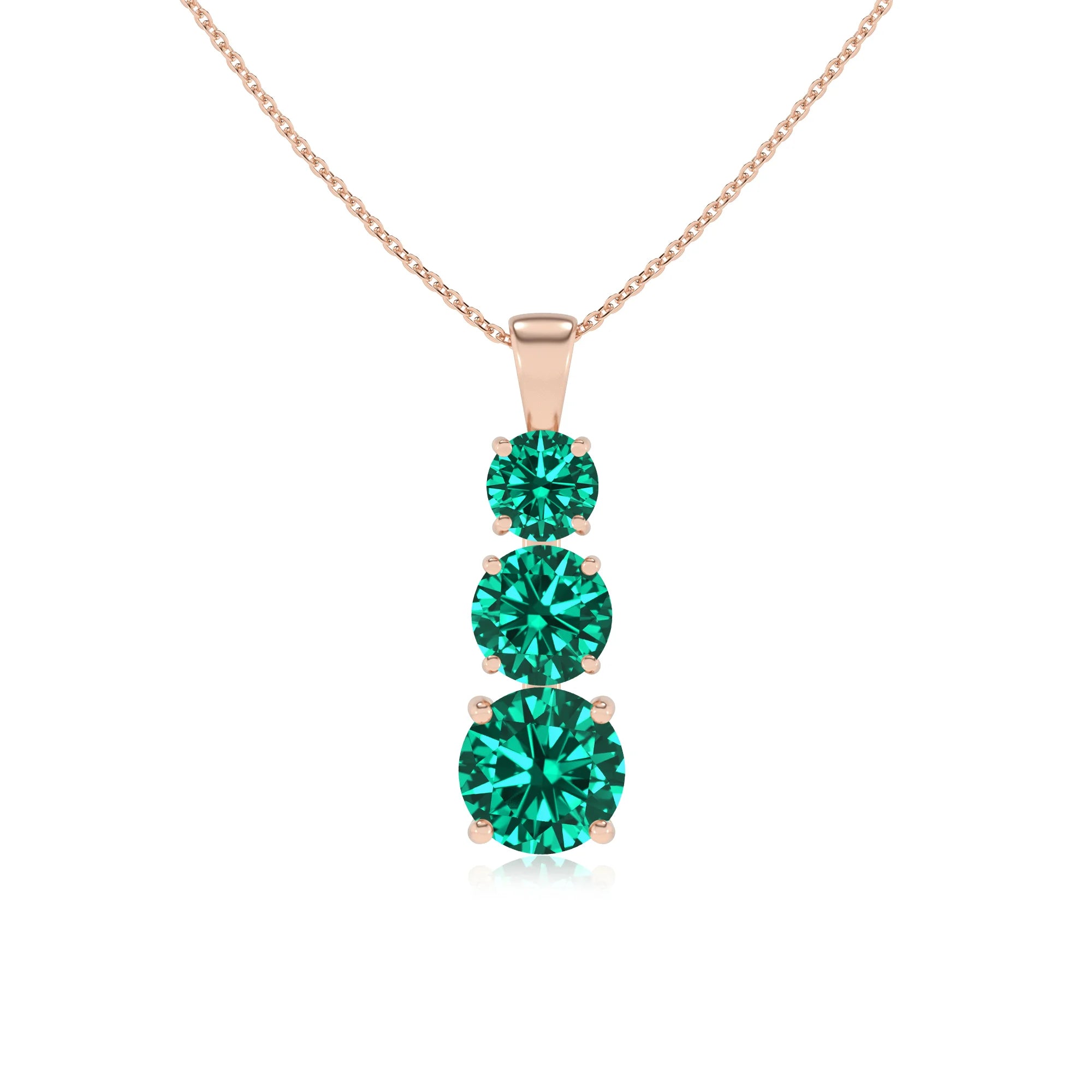 lab grown emerald round bar v-bale necklaces in rose gold 