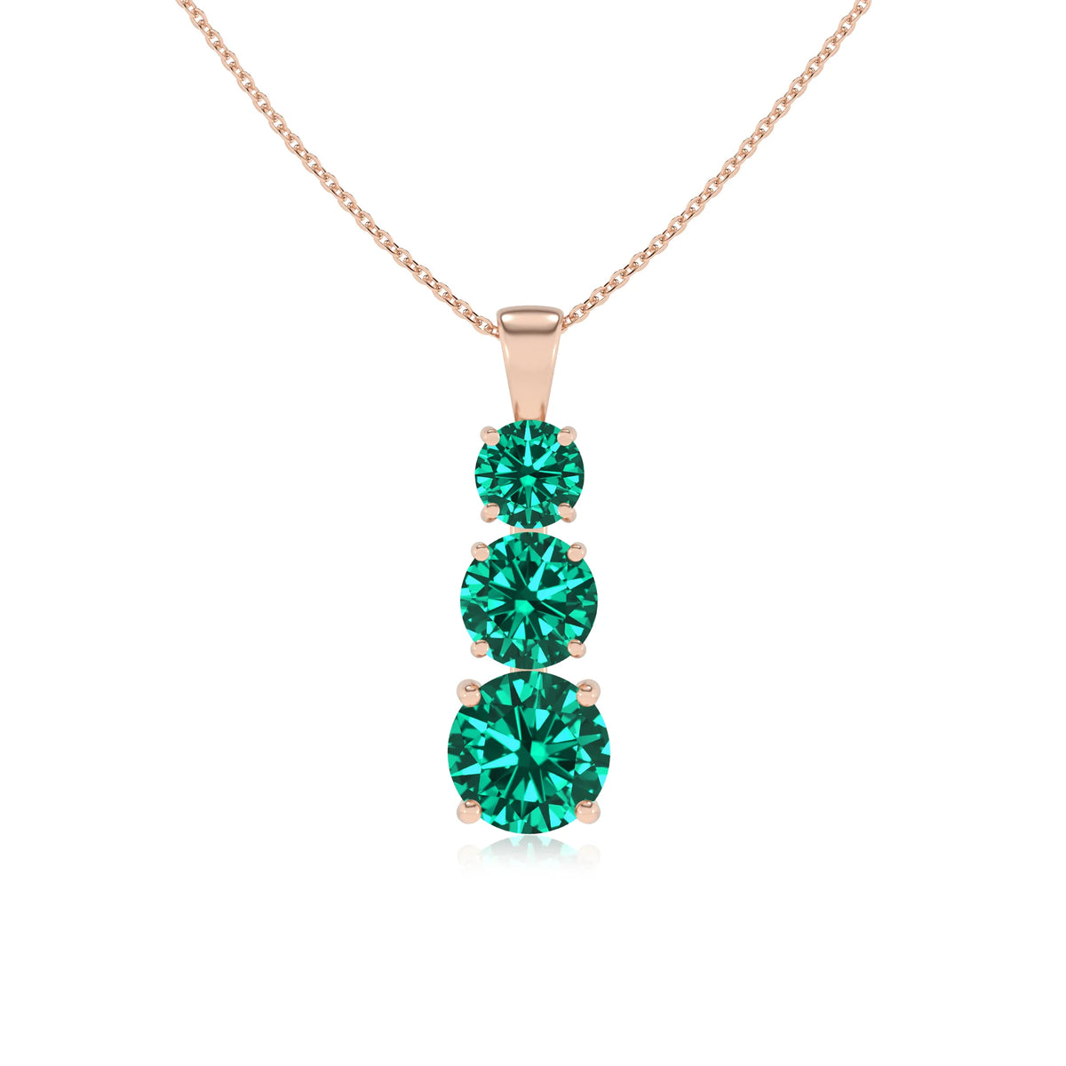 lab grown emerald round bar v-bale necklaces in rose gold 