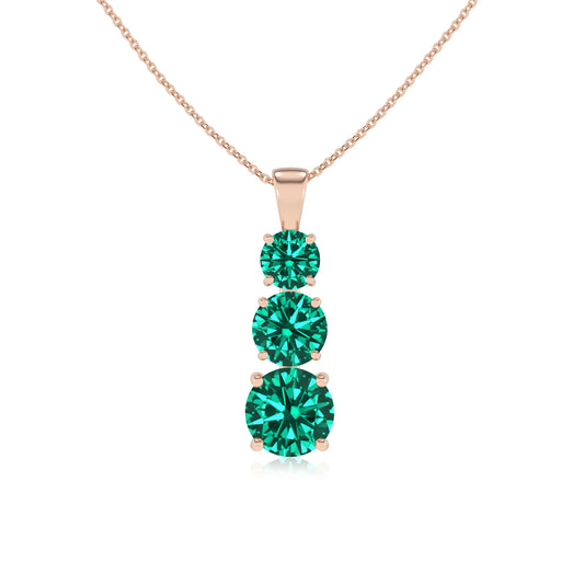 lab grown emerald round bar v-bale necklaces in rose gold 