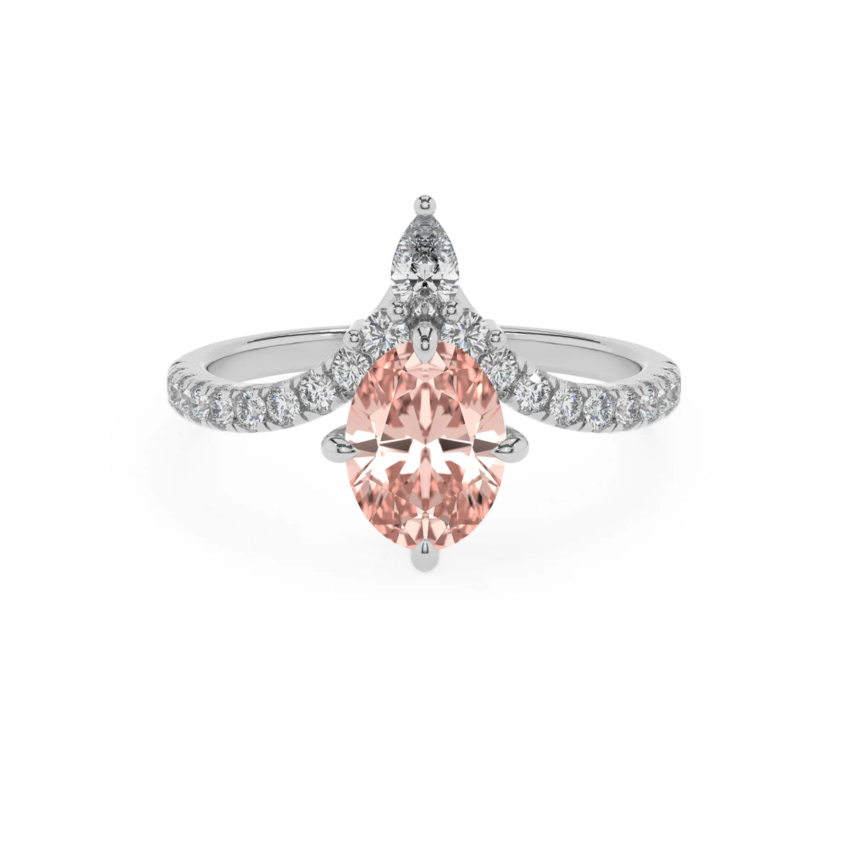 lab grown morganite oval solitaire rings in sterling silver 