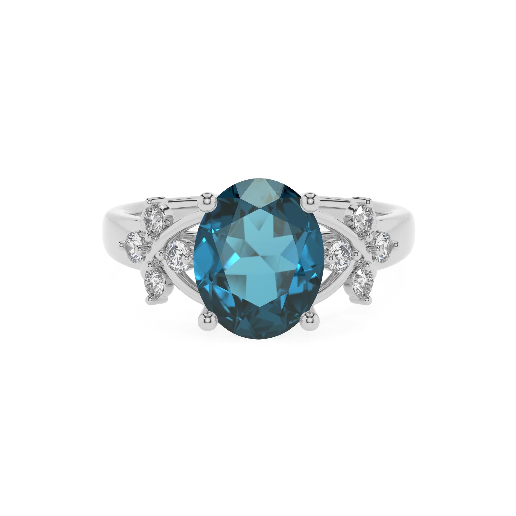 natural london-blue-topaz oval solitaire rings in platinum 