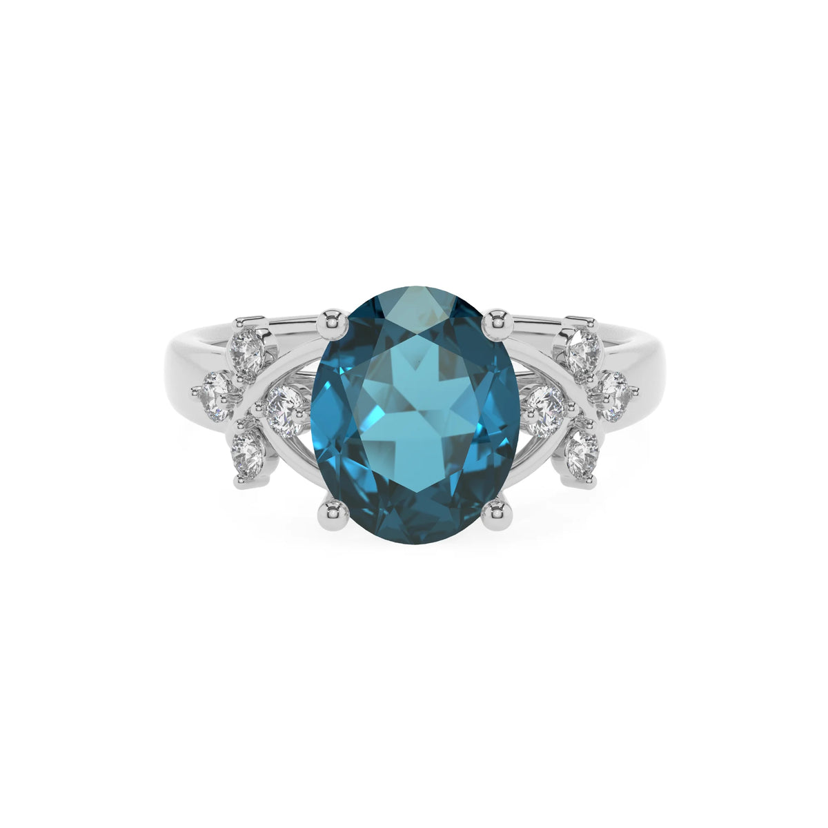 natural london-blue-topaz oval solitaire rings in platinum 