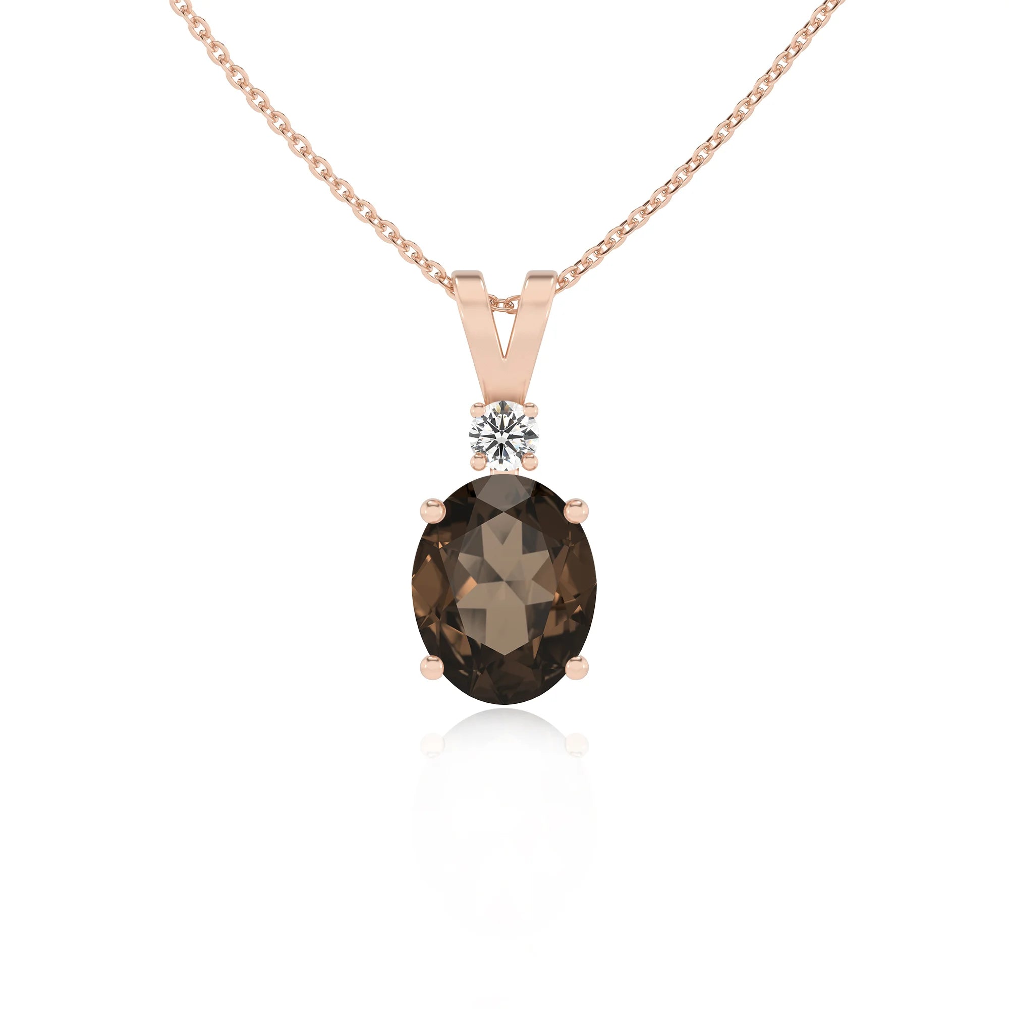 natural smoky-quartz oval solitaire v-bale necklaces in rose gold 