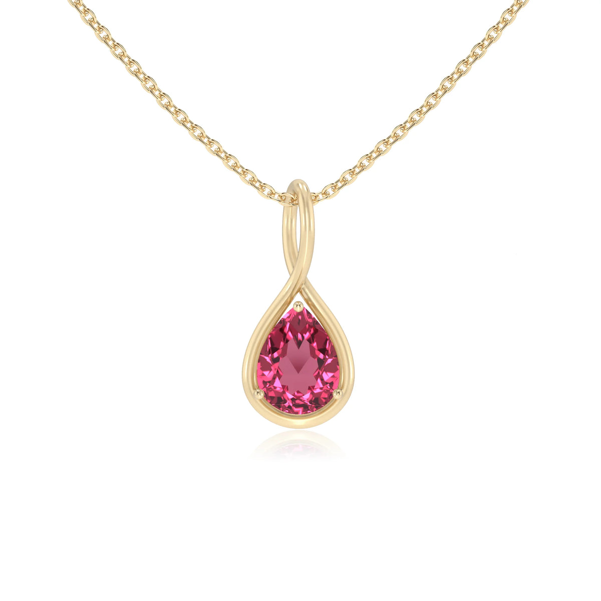 lab grown pink-tourmaline pear solitaire necklaces in yellow gold 