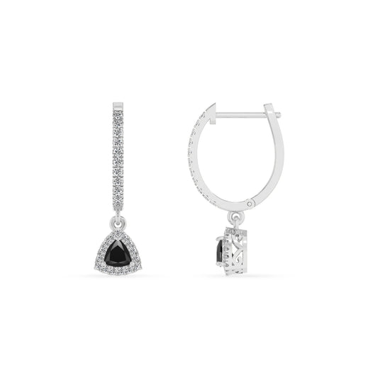 natural black onyx trillion drop earrings in platinum 