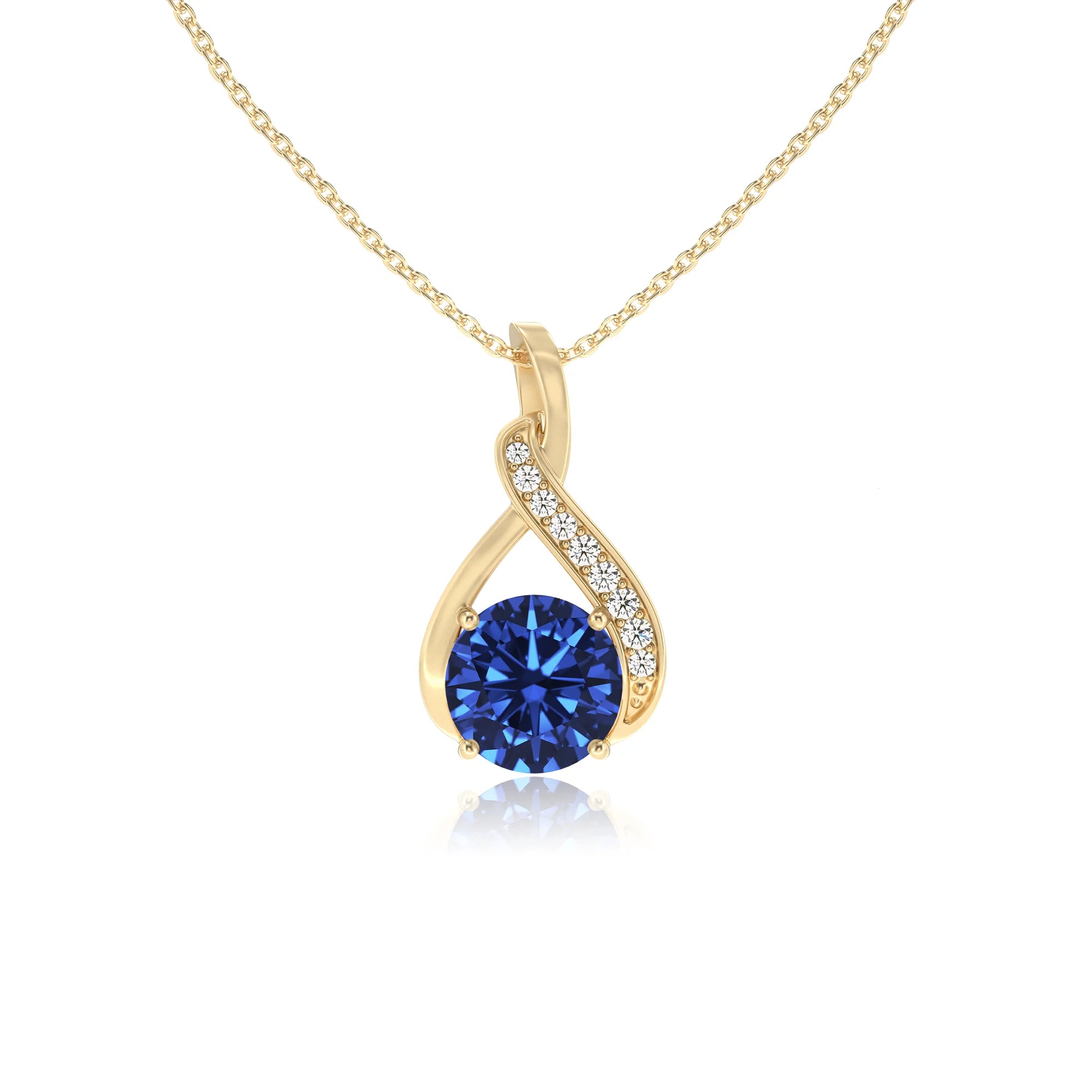 lab grown blue-sapphire round solitaire necklaces in yellow gold 
