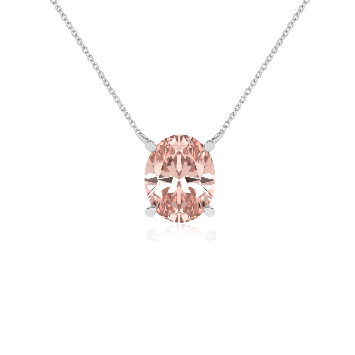lab grown morganite oval solitaire necklaces in platinum 