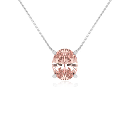 lab grown morganite oval solitaire necklaces in platinum 