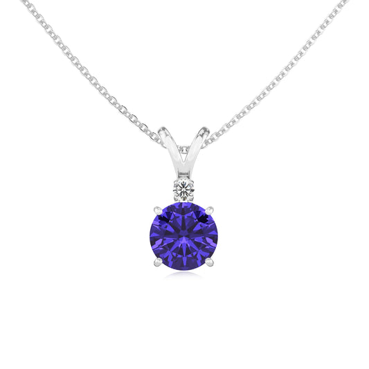 lab grown tanzanite round solitaire v-bale necklaces in white gold 