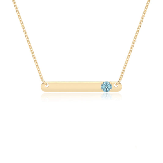 lab grown aquamarine round bar v-bale necklaces in yellow gold 