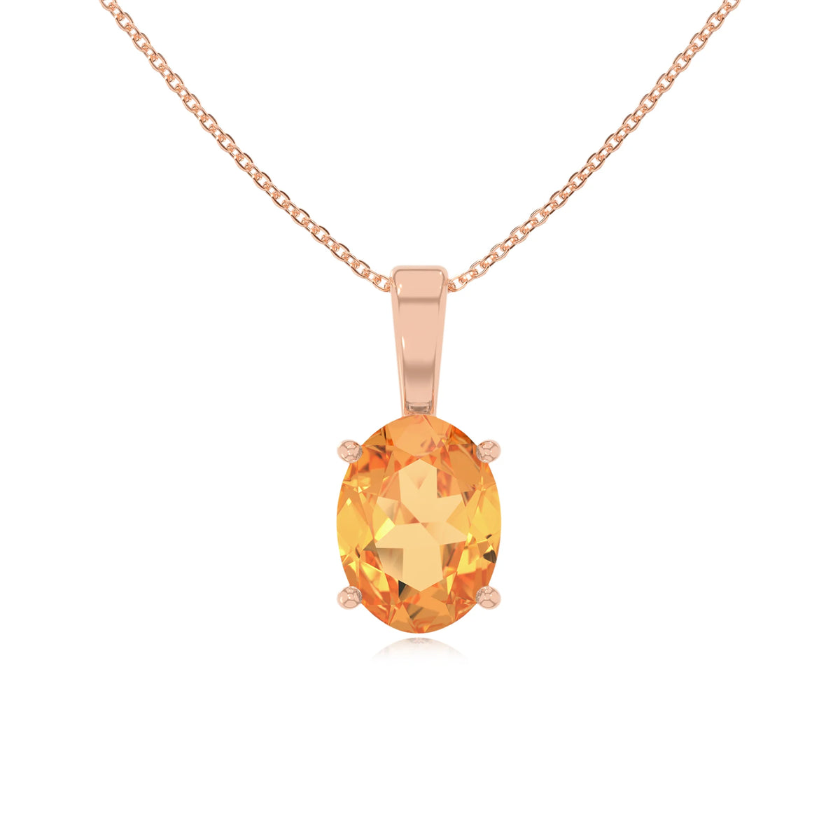 lab grown citrine oval solitaire necklaces in rose gold 