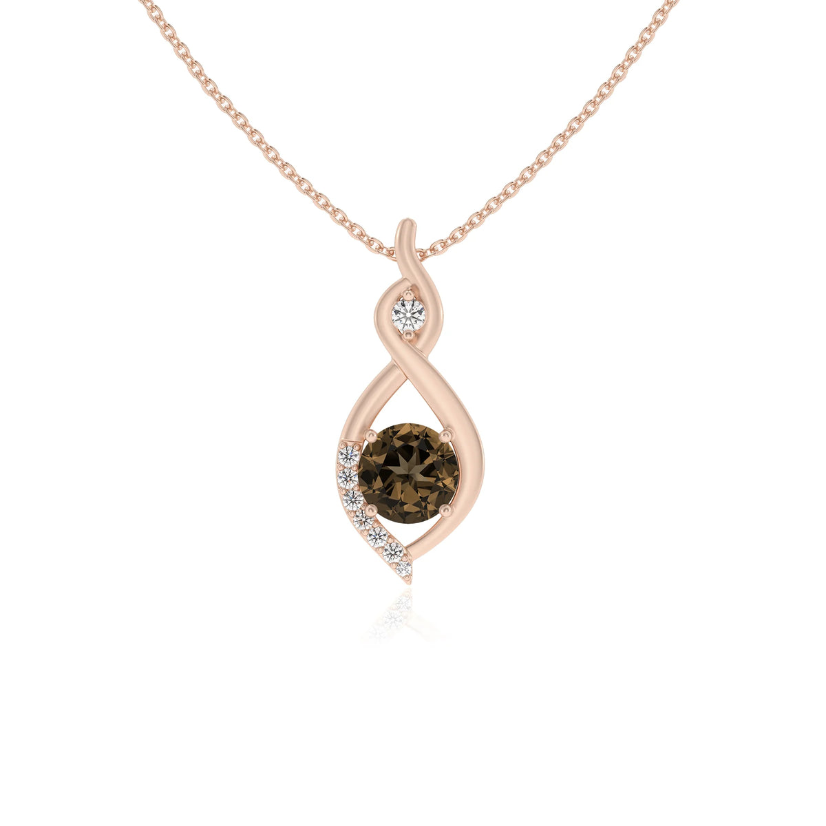 natural smoky-quartz round solitaire necklaces in rose gold 