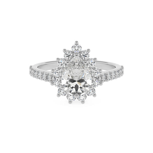 lab grown moissanite pear solitaire rings in white gold 