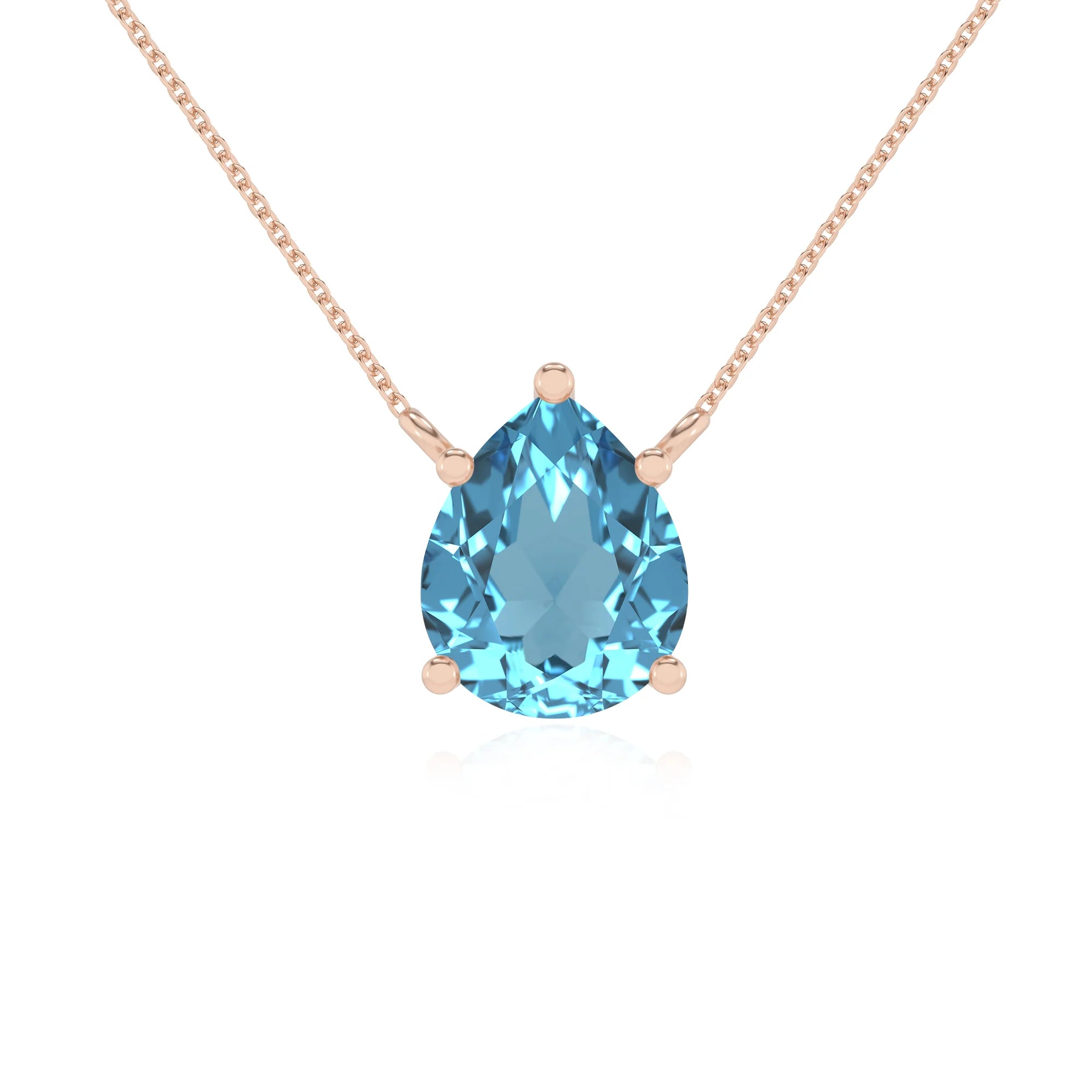 natural swiss-blue-topaz pear solitaire necklaces in rose gold 