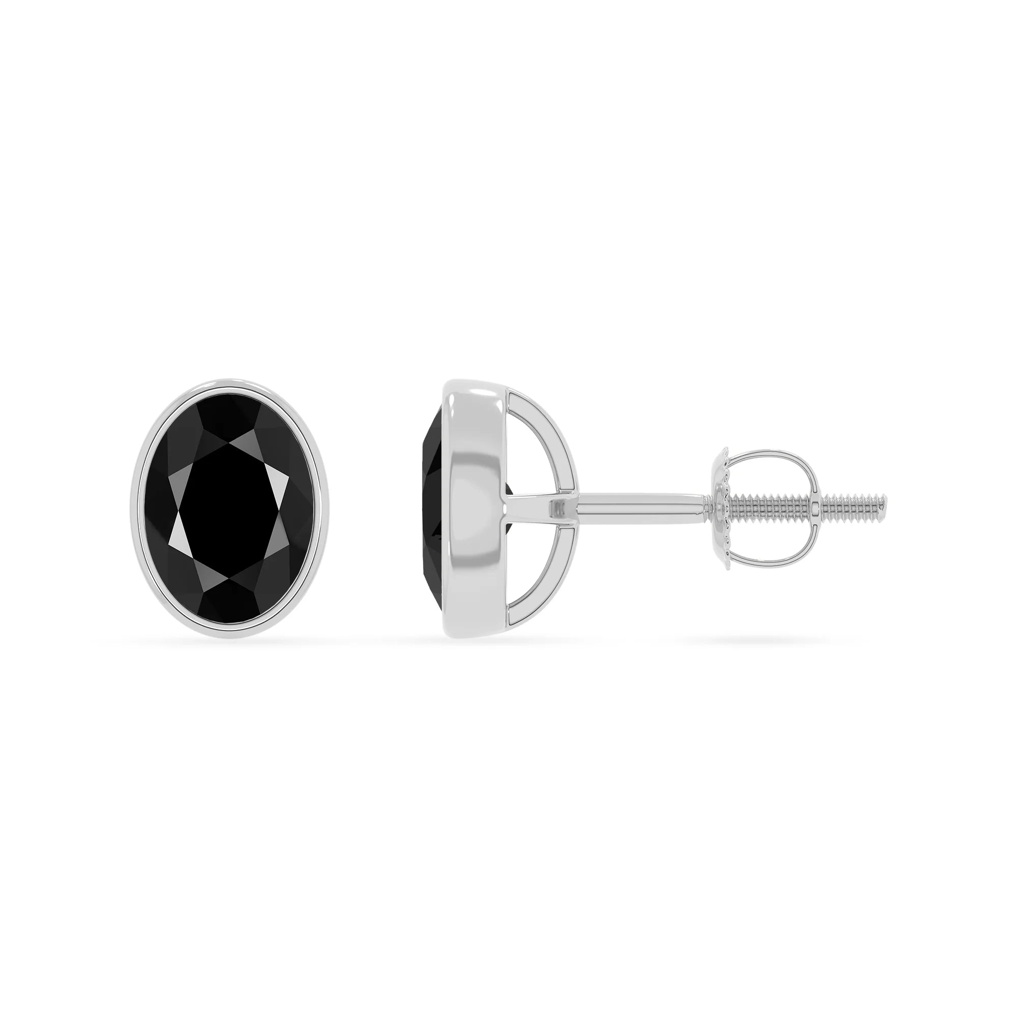 natural black onyx oval stud earrings in platinum 