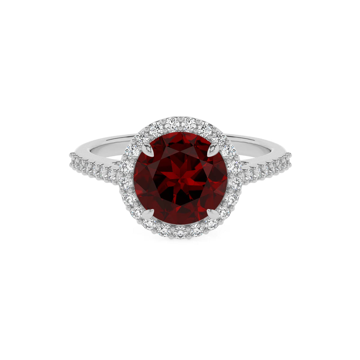 natural garnet round solitaire rings in platinum 